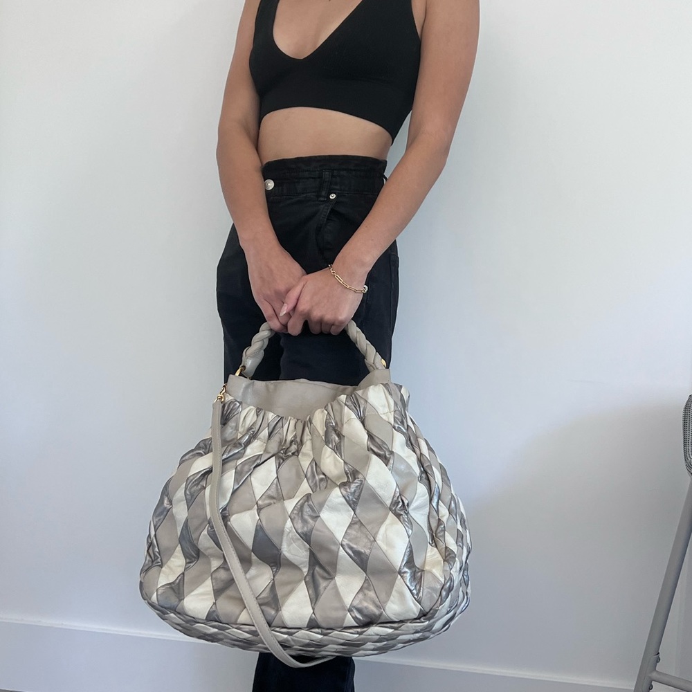 Miu miu silver leather harlequin patchwork bag // geometric early 2000s y2k